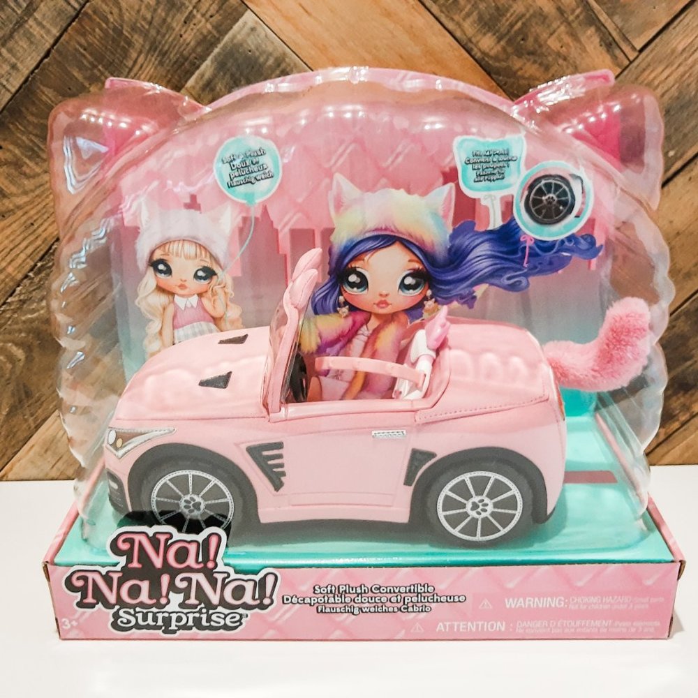 Na Na Na Surprise Soft Plush Convertible Kitty Car Pink Doll Vehicle - New 2021